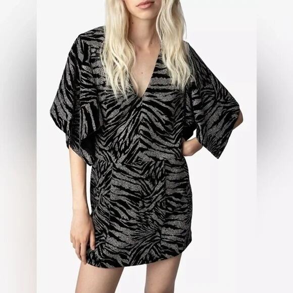 Zadig & Voltaire Rilena velvet sparkle dress women’s S dark green event cocktail - Picture 1 of 7